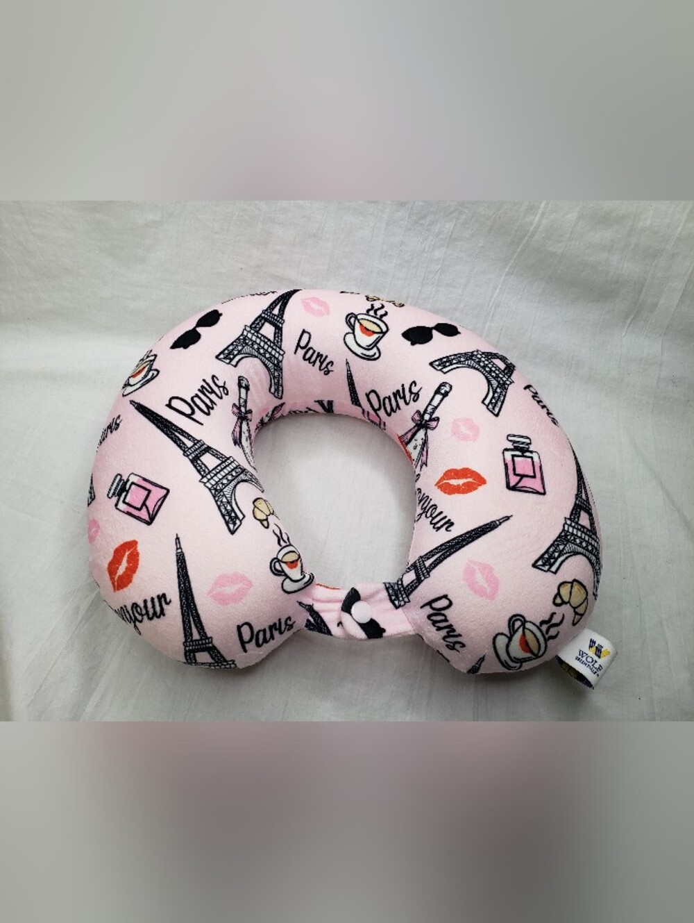 Pink Paris Themed Travel Neck Pillow Petite Sized